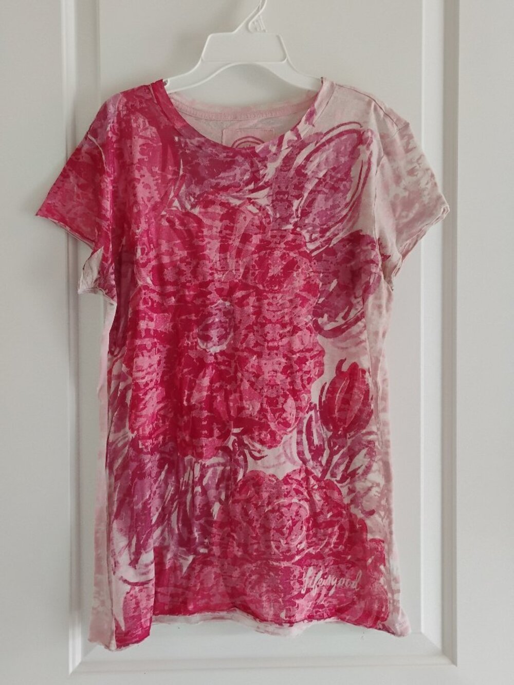 Life Is Good Pink Floral Short Sleeve Shirt Size L